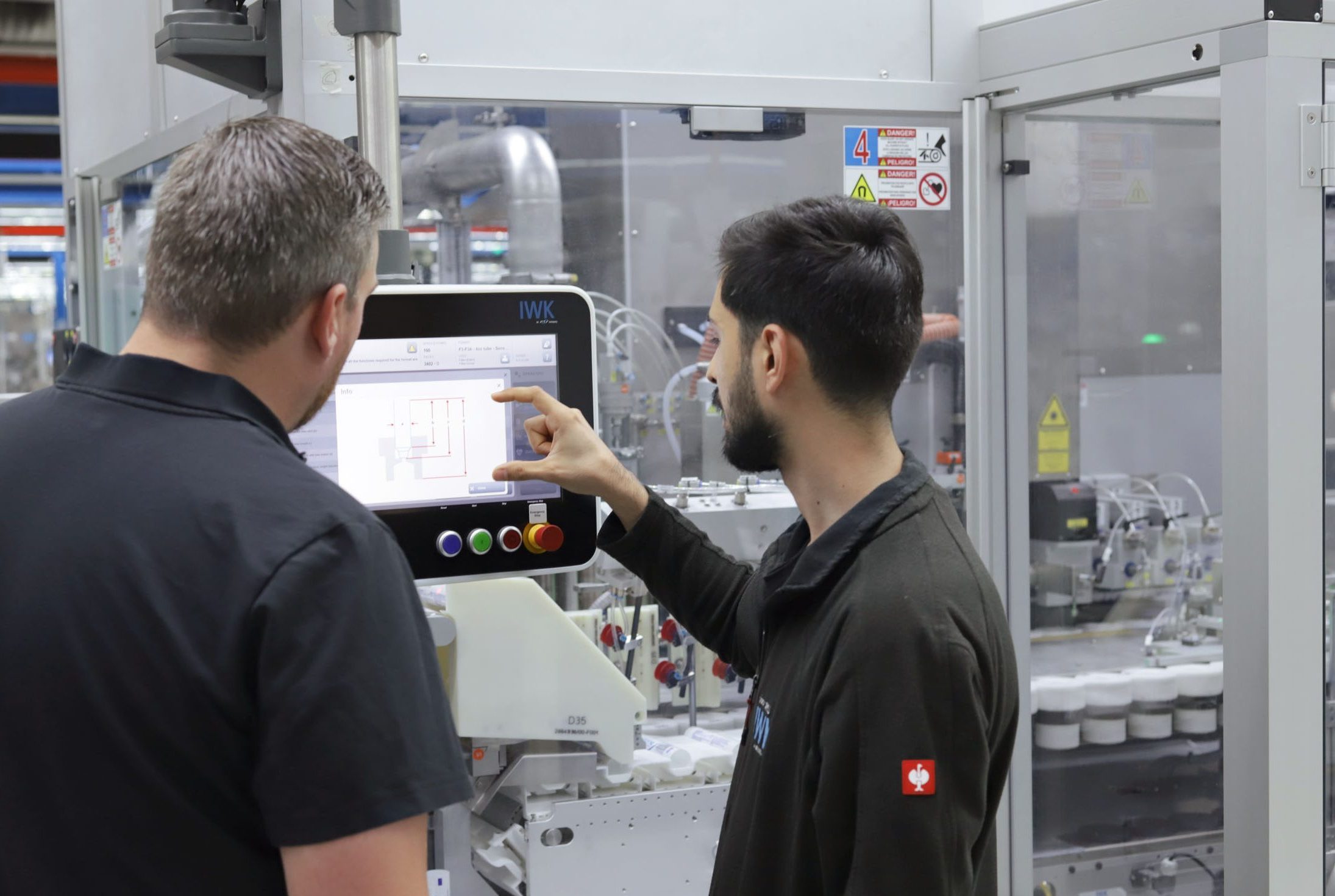 Technical analysis on an HMI display of an IWK machine.
