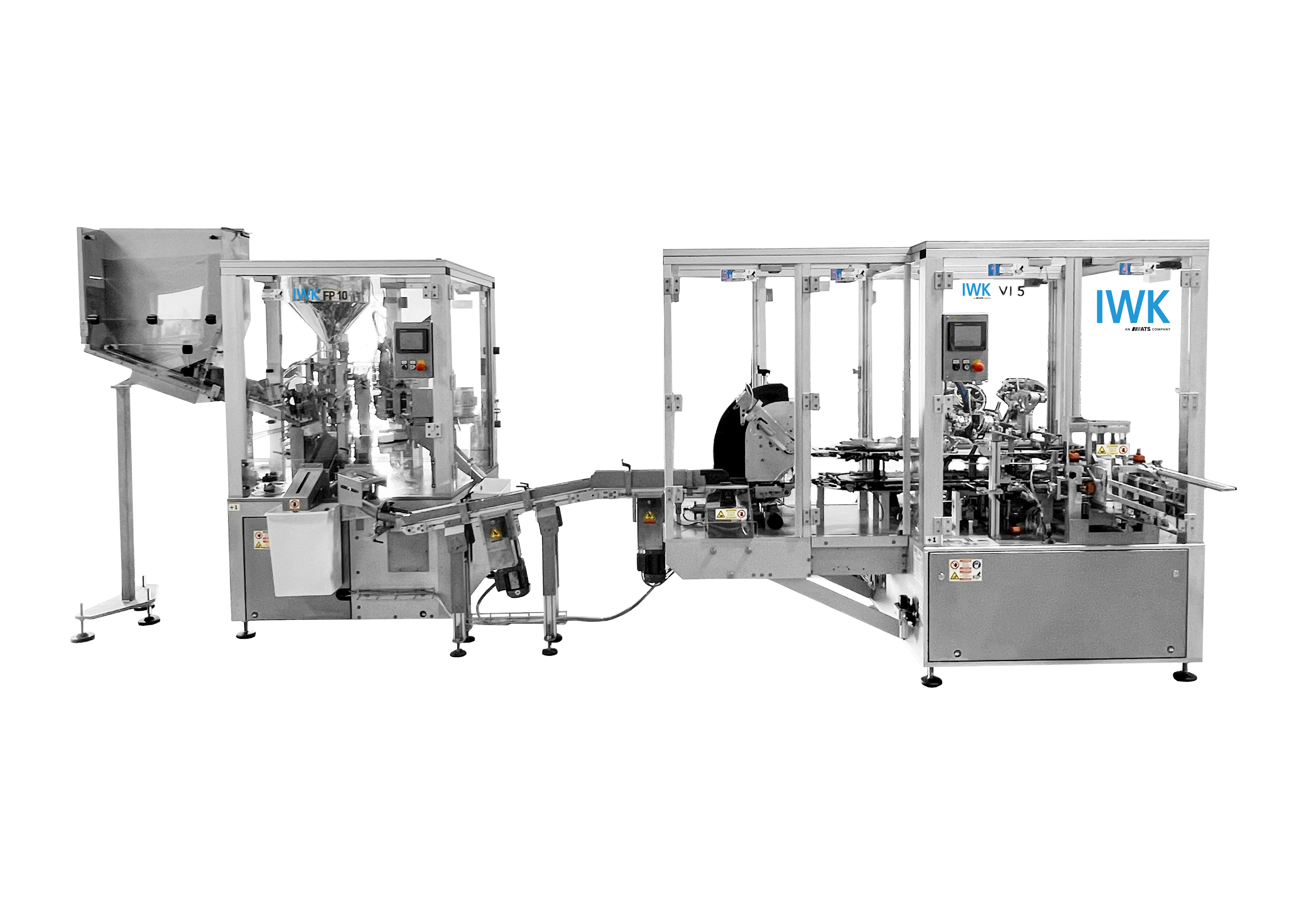 Compact IWK line for filling and cartoning tubes, consisting of FP 10 and VI 5.