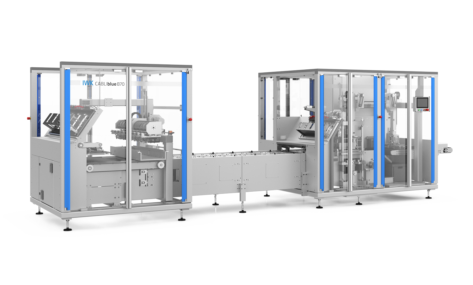 Vollkarton-Blistermaschine IWK CABLIblue 870 für nachhaltige Card-to-Card-Verpackungen.